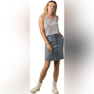 Prana Aubrey Dusted Blue Organic Cotton High-Waist Denim Skirt